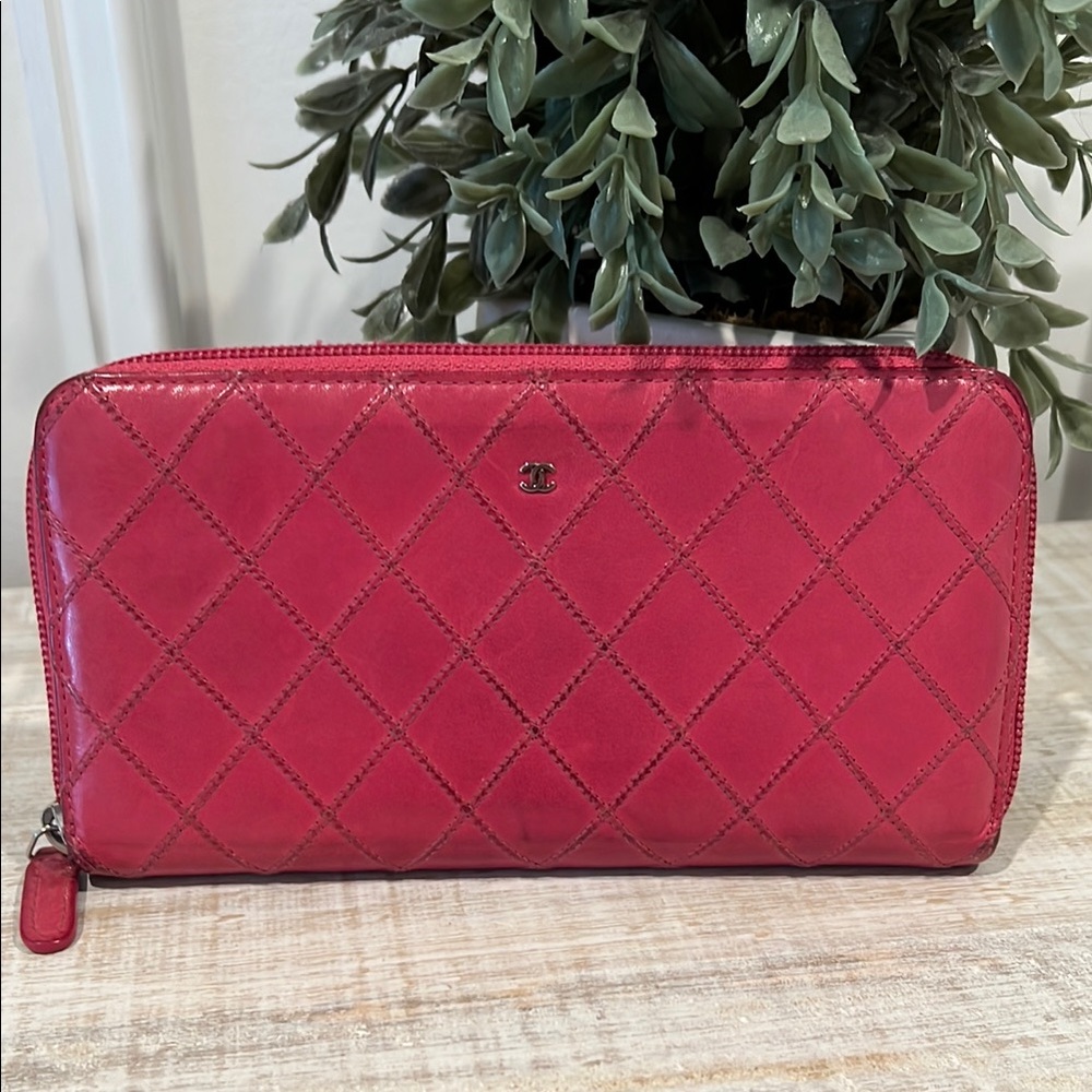 Chanel Pink Quilted Lambskin Long Zippy Wallet